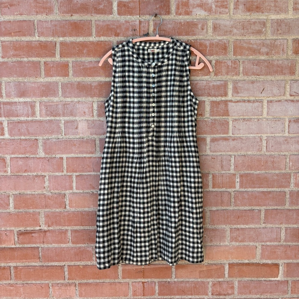 Faherty Isha Gingham Dress Women's S Black White Cotton Blend Lined